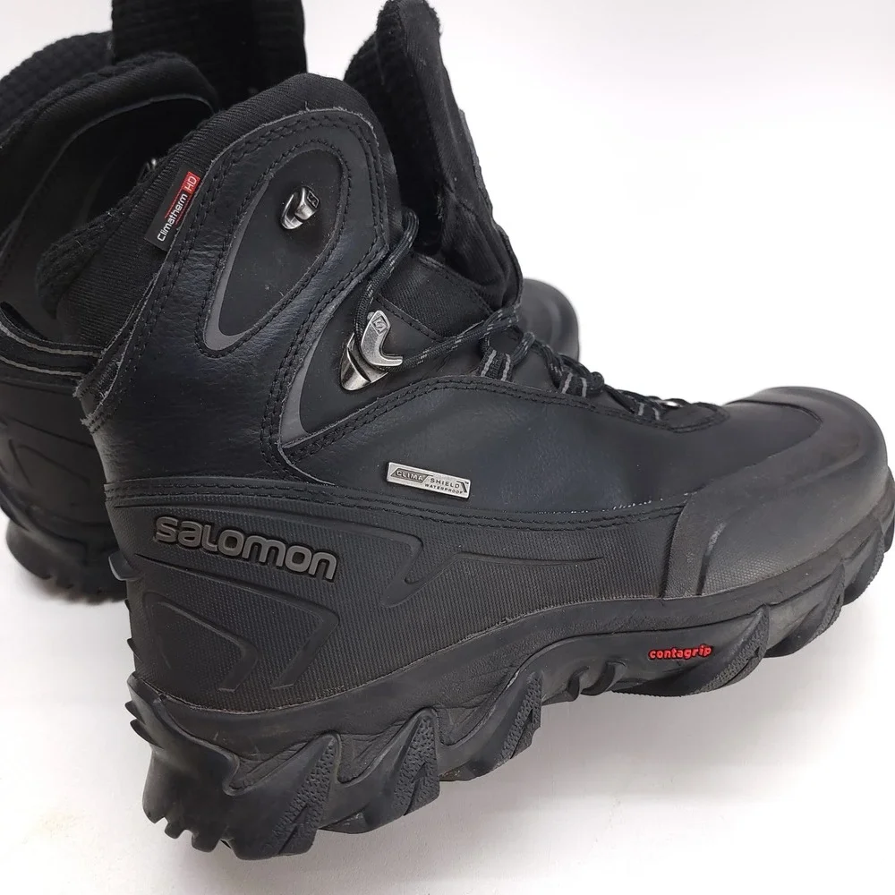 Salomon Anka CS Climatherm Contagrip Black Leather Waterproof Boots‎ Mens 8.5